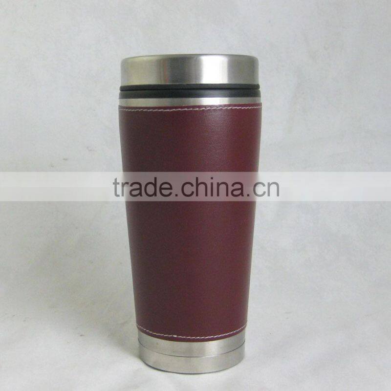 16oz travel mug with leather cover outer no handle