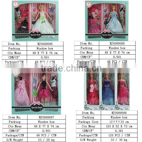 11.5 inch plastic pretty doll with different dress shoes and handbag and so on