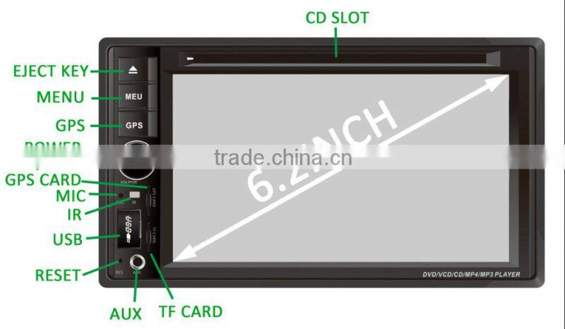 hot selling and 6.2'' 2 din with GPS/ BT car stereo dvd cassette player