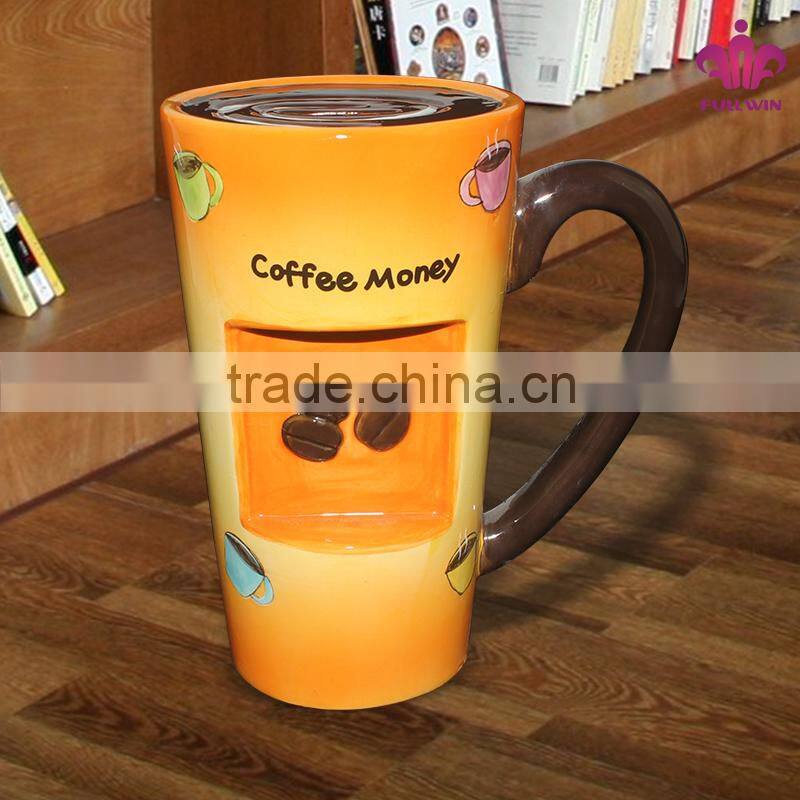 Ceramic coffee cup money bank box