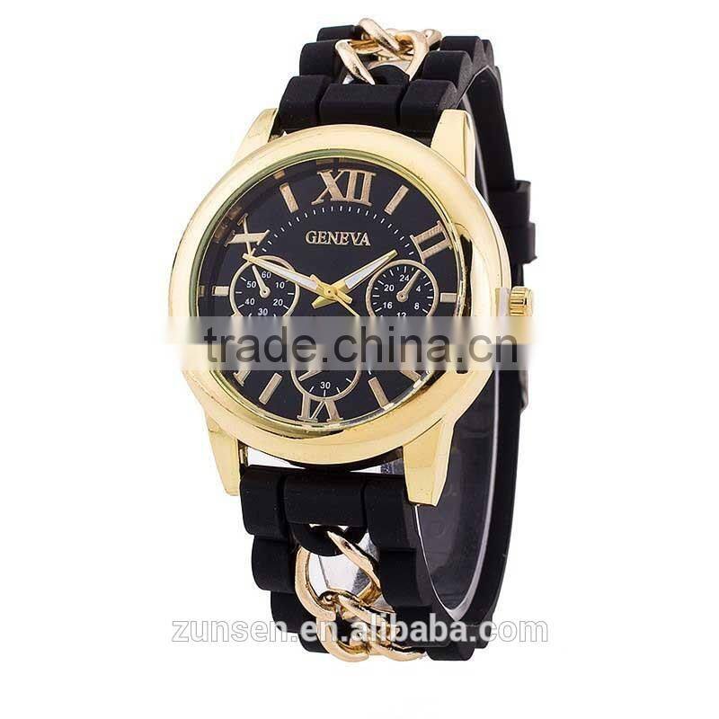 2016 Hot Fashion Famous Brand Gold Alloy Chain Geneva Casual Quartz Watch Women Cheap Silicone Wristwatches Relogio Feminino