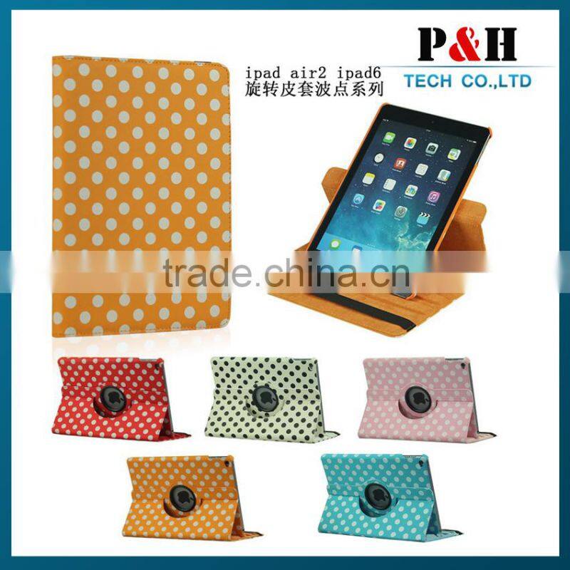 For ipad leather case, Polka Dot 360 Rotating PU Leather Case For Apple iPad 6 & air 2