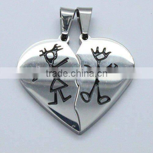 stianless steel love's couple heart pendant