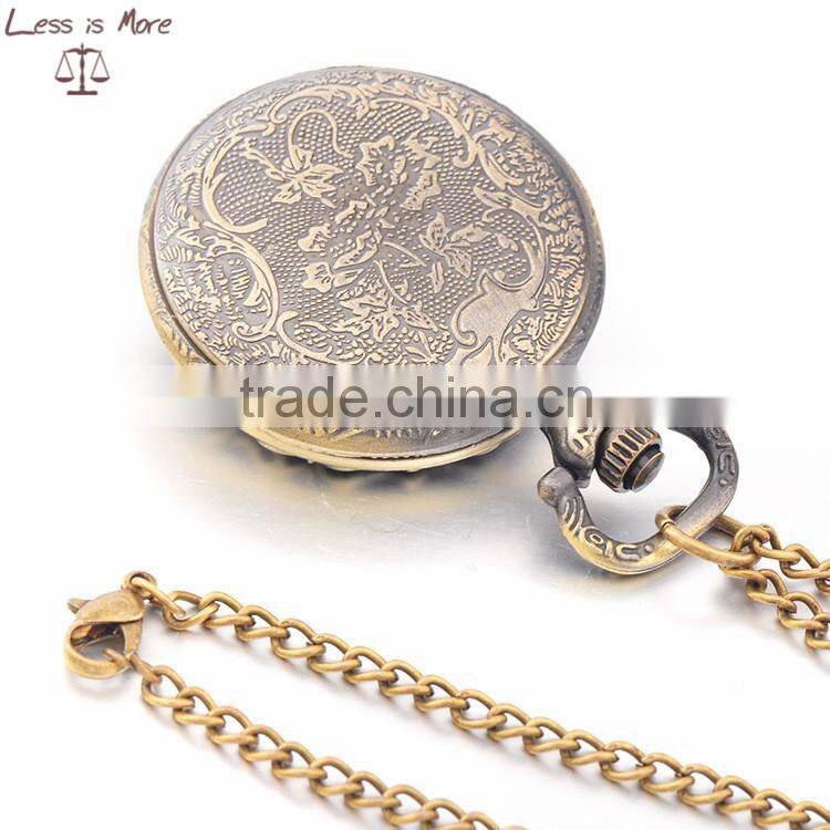 antique copper quartz butterfly pocket watch necklace pendant