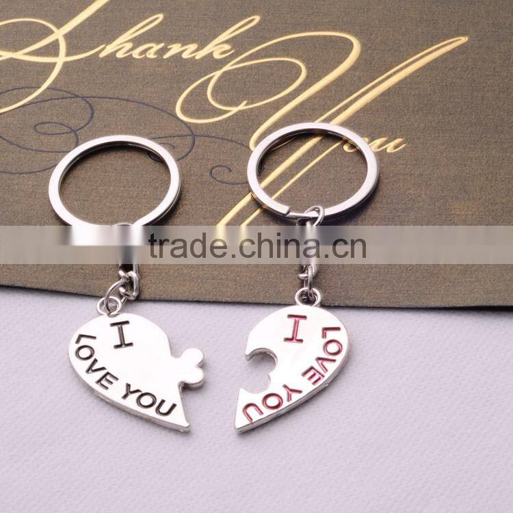 Manufactory Price Classical Design Lovers Keys Chain Silver Plated Heart Shaped Charm Keychain/