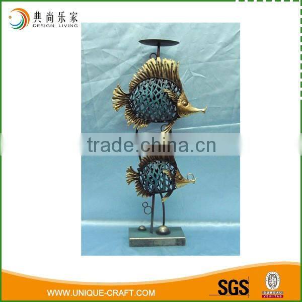 Decorative Antique 2 fish Teal Vintage Metal Candle holder