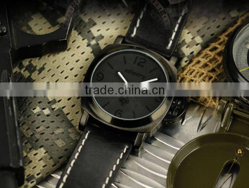 INFANTRY Fashion Black Men's Date Quartz Casual Leather Watch