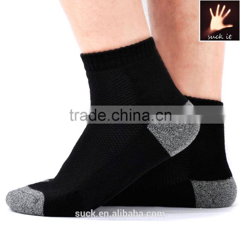 Black Men Riding Bike Cycling Warm Towel Sweat Short Socks with Hiking Antimicrobial