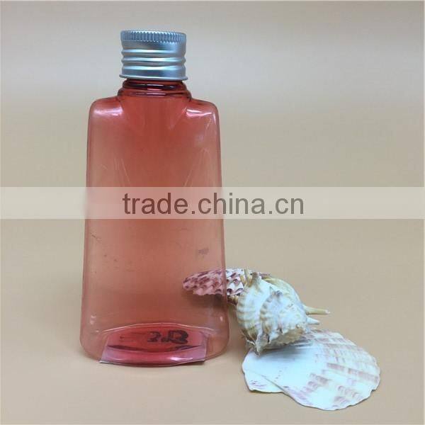 150ml 5oz transparent red flat plastic bottle for cosmetics use with caps