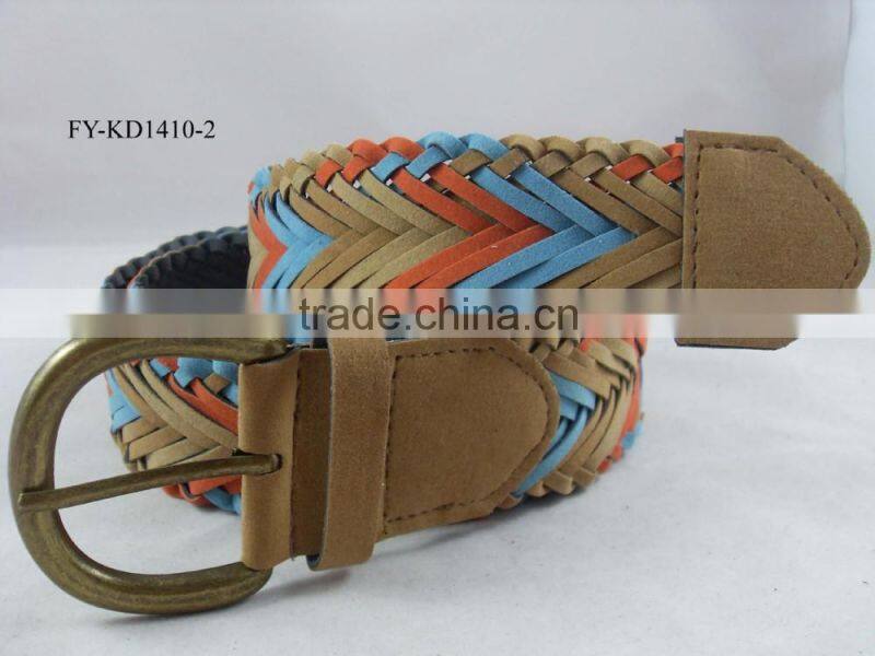 shine colorful woven pu leather fake leather belt for girl
