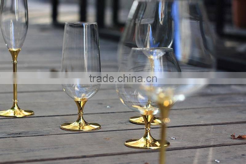 2015 new design clear crystal 680ml brandy glass with imitation gold stem