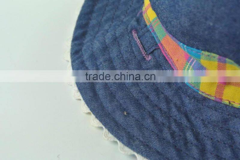 Baby fancy 6 panel reversible denim check bucket hat