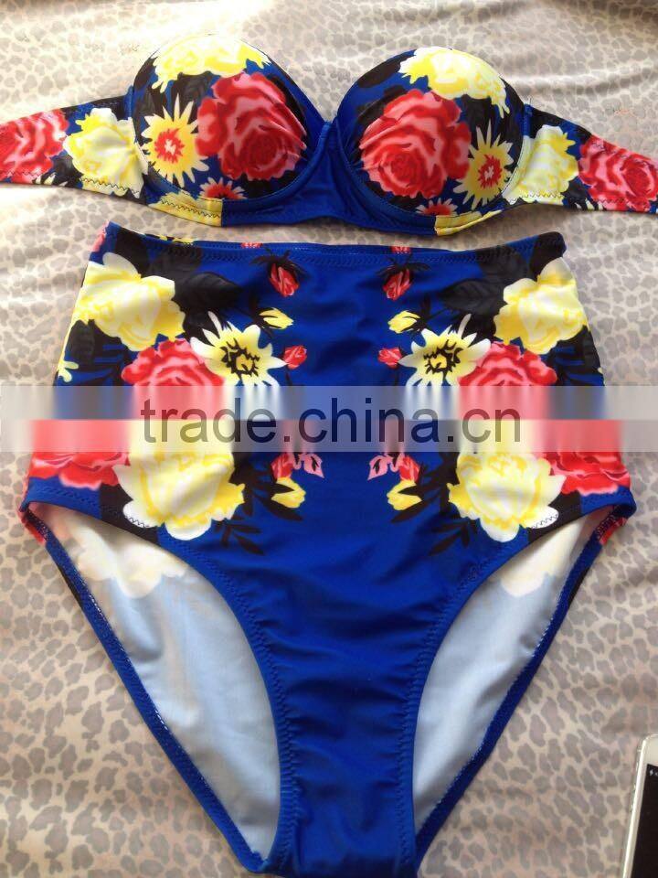 T1164 New Fashion and good quality women sexy beach wear high waist swimwear 2015 new style printed sexy bikini sets