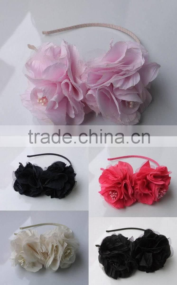 beautiful colorful sheer ribbon wrapped hairbands with flowers