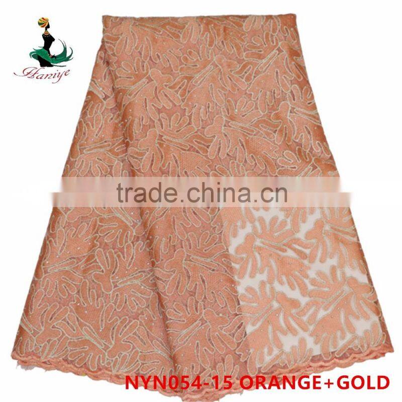 2016 Haniye Wholesale cheap African tulle lace fabrics for wedding dress/NYN54