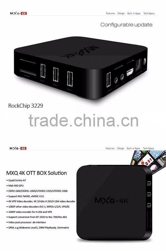 2016 Android intelligent media player mxg tv Amlogic S805 Quad Core MXG 4K RK3329 android TV box