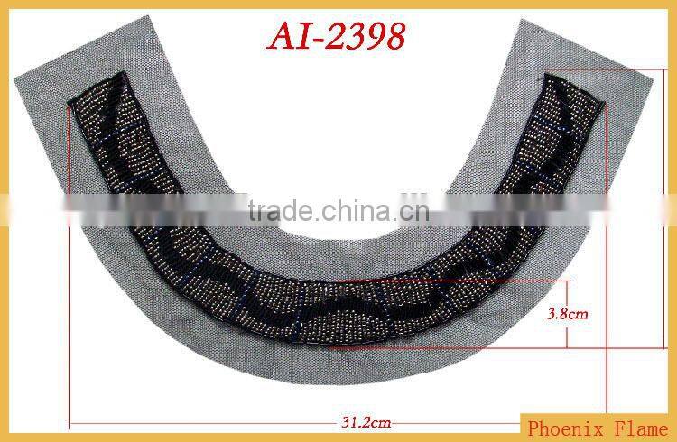 Fashion crystal rocailles and black bugles beaded neck trim AI-2398