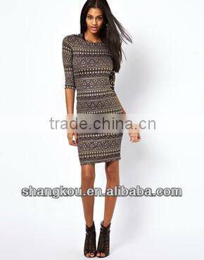 ODM&OEM top Design Women Bodycon Dress Printed Dress long one piece dress shk060