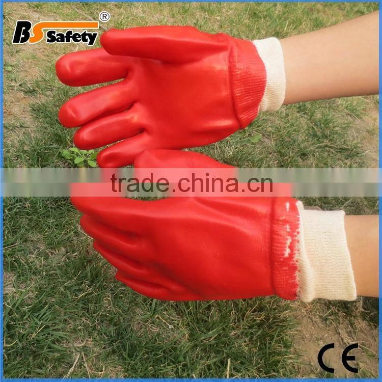 BSSAFETY softtextile PVC glove oil resistant safety gloves with Red pvc coated