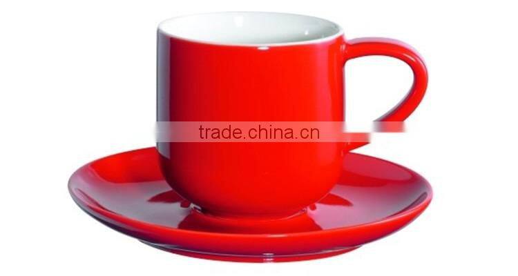 Red White Color Glazed Ceramic Stoneware Coffee Tea Cups and Saucers Sets