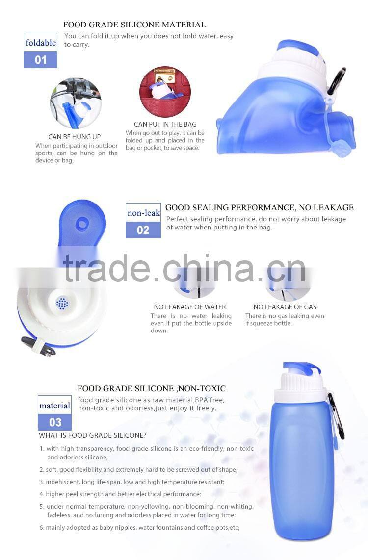 100% bpa free reusable drink containers Collasipble silicone kids water bottles