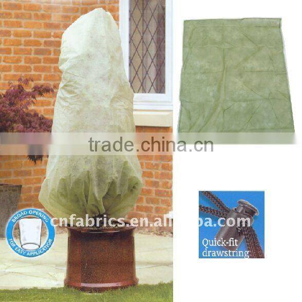Frost protection bag plant cover with drawstring