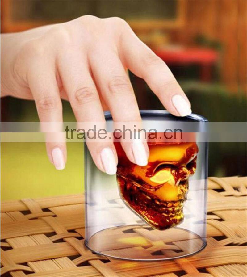 New Product Personalized 75ml High Borosilicate Glass Skull Shot Glass Double Wall Skull Wine Glass Cup