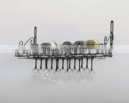 Metal Wine Bottle and Glass Wall Rack, Matte Black