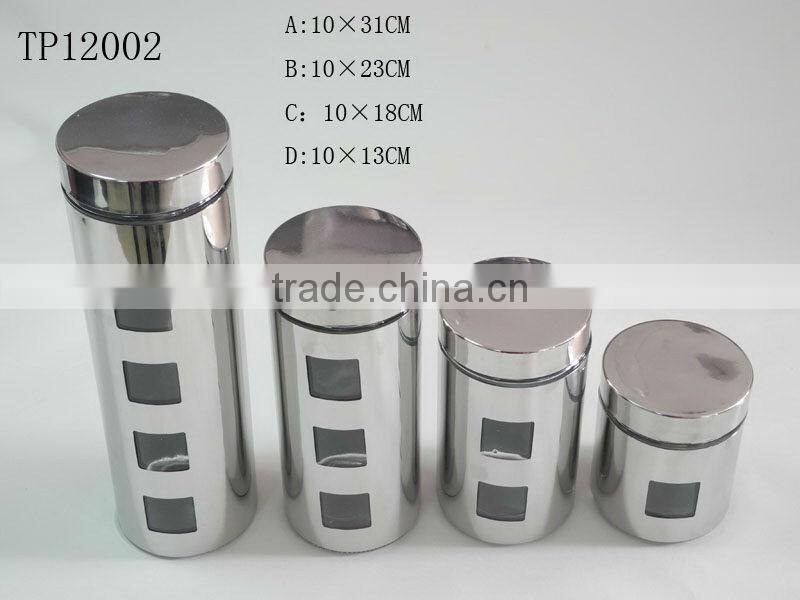 airtight stainless steel glass jar/glass storage jar with stainless steel lid