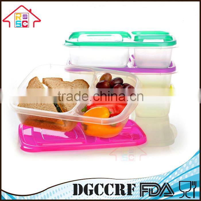 3 Compartment Containers Reusable Bento Lunch box & Divided Food Storage With Multi Colored Lids