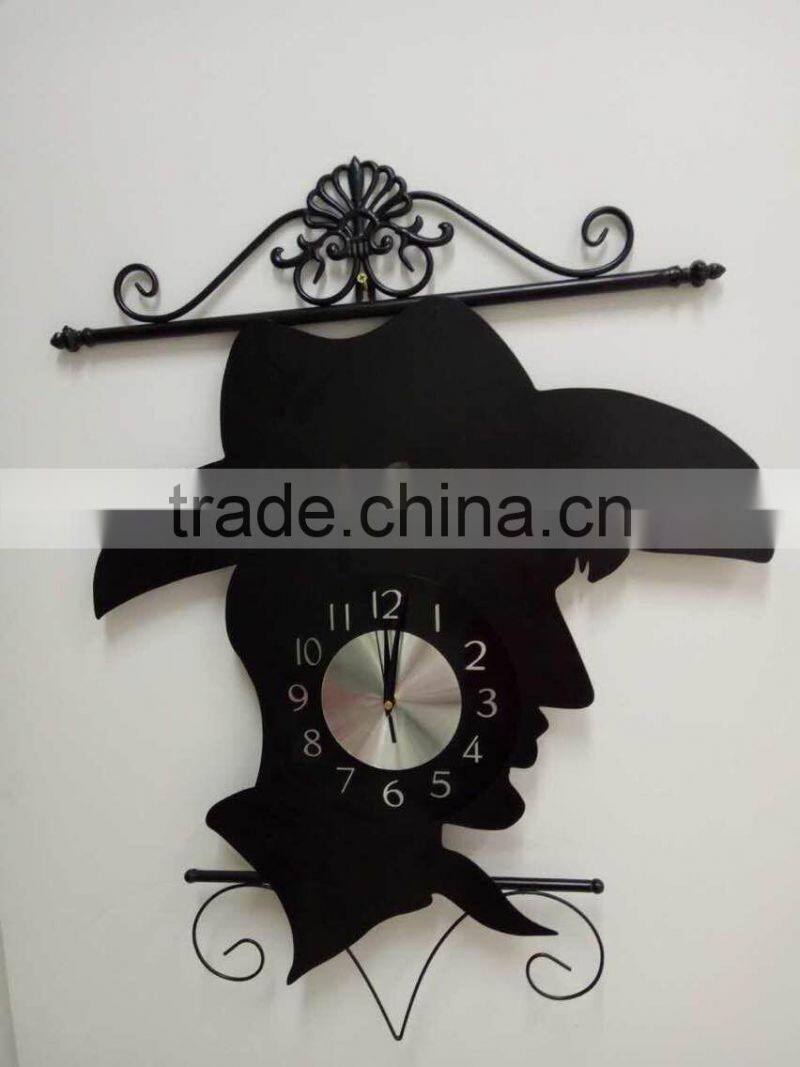 Hot sale black color figure head decorative metal wall mounted clock