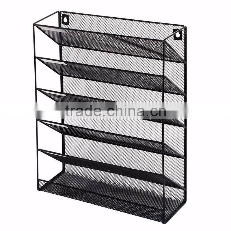 2017 amazon popular design black metal mesh Wall Mount Literature Paper Magazine File Holder
