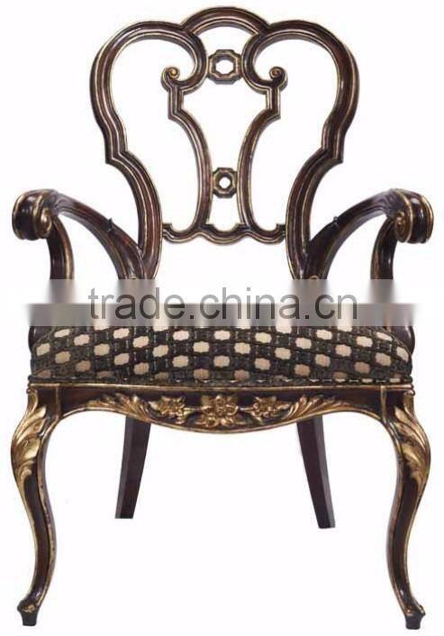 Antique Regency English Victorian Style Solid Wood Carved Armchair with Floral Painted and Rattan Chair Back BF12-05314c