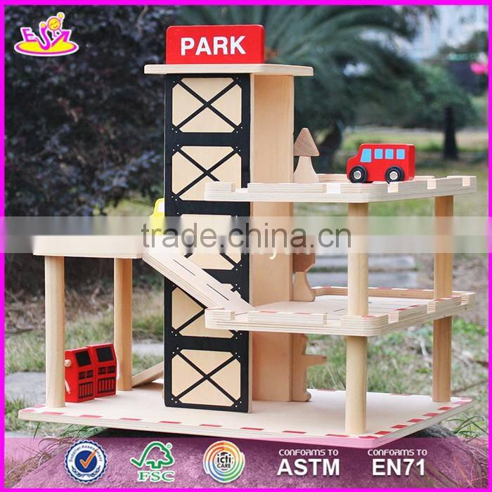 2017 new products funny parking toy boys wooden garage playset W04B051