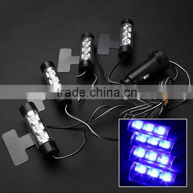 4Pcs Car Styling Interior Parking Decorative Light Passat B6 3 LEDs Led Lamp Car Door Charge 12V Glow 4in1 Atmosphere Blue Light