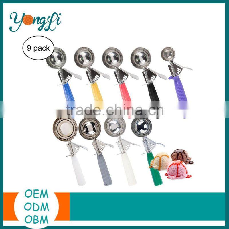 Rubberized Handle for Comfort Grip Ice Cream Scoop Stainless Steel Squeeze Ice Cream Disher