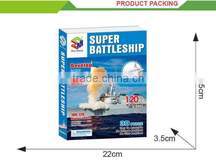 Newest product children intelligence toy 3d diy warship model