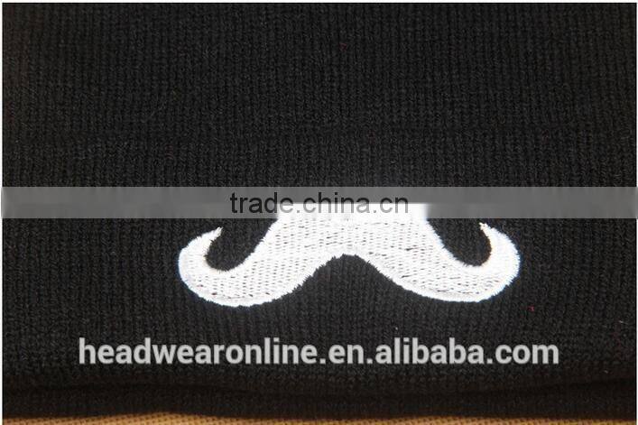 Custom Fashion High Quality Moustache Embroidey Knitted Hats And Beanie Hats