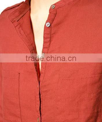 Banded collar blouse shirts two pockets casual fashion shirts for ladies