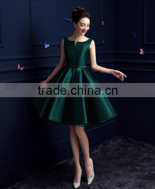 short satin low back open party dress dark green