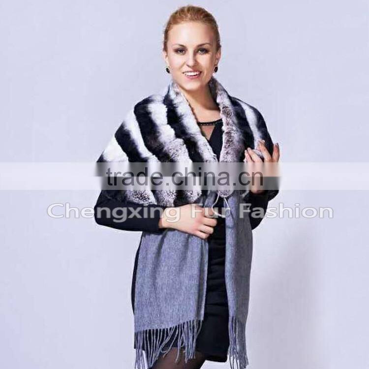 CX-B-122B Rex Rabbit Chinchilla Printed Fur Pashmina Shawls