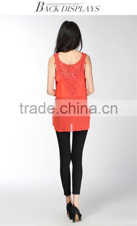 2015 Lace Application Neck Ladies Colored Long Vest/sleeveless/singlet For Summer