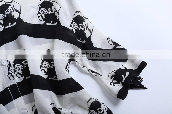 2015 HOYUGO latest printed blouse designs, model loose blouse, lao silk blouse wholesale manufacturer in China.