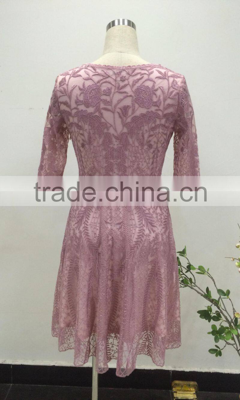 2017 New Design Casual Style Crochet Lace Midi Lady Dress