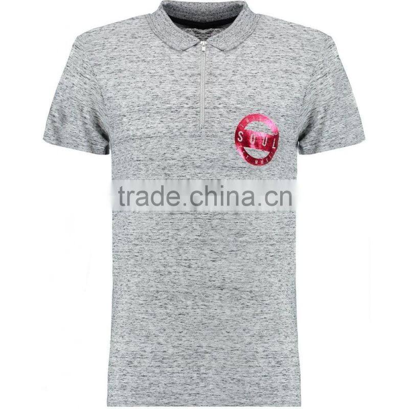 MGOO High Quality 100% Cotton Fabric Grey Stepped Hem Polo Shirts Zip Up Mens Shirts