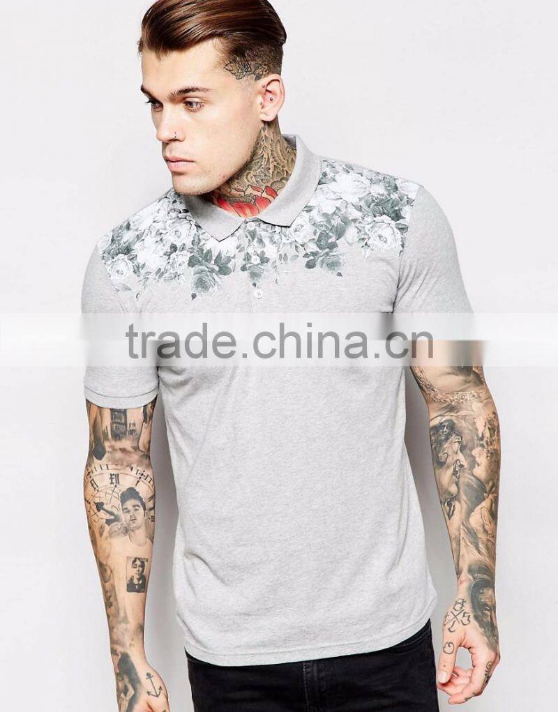 2016 New Brand Polo With Floral Yoke Print Short Sleeves Polo Shirt With Customized Logo Embroidery Shirt With Rib Collar