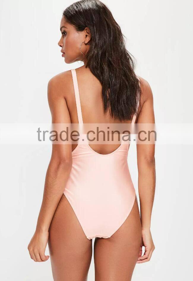 2017 Women Swimwear One Piece Sexy Low Side Sexy Swimsuit Spandex/Polyester Material Swimwear&Beachwear Letters Print