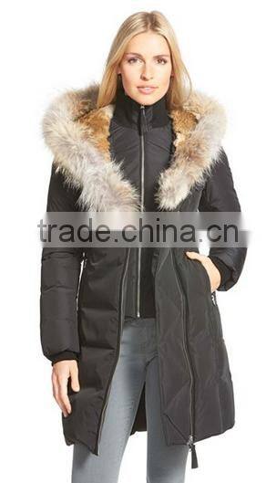 European Style Customized Color Fur Trim Hooded Long Padding Quilting Coat For Women