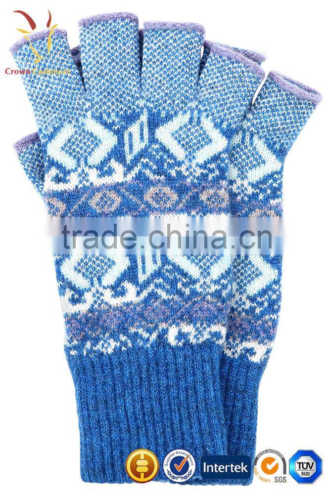Fancy Kintted Jacquard Cashmere Mitten Gloves Half Finger Gloves