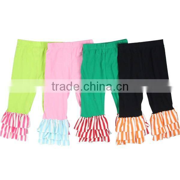 wholesale High quality baby clothes icing ruffle pants solid color with stripe ruffles yoga pants